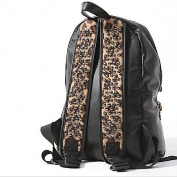 Women's Leopard Rivet Decor Backpack 